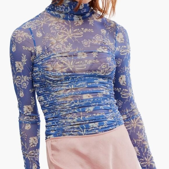 Free People Tops - Free People Under It All Ruched Mesh Turtleneck Bodysuit Sz XS NWT $68 Boho